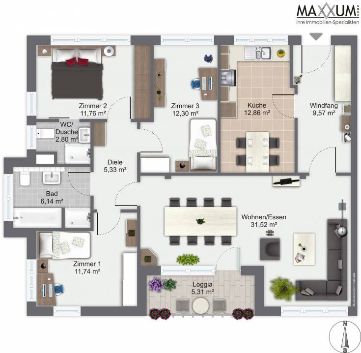 3 4 Zimmer Wohnung
 MAXXUM – Ihre Immobilien Spezialisten – Neubau in Gilching