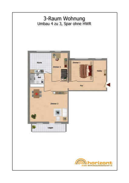 3 Raum Wohnung
 Grundrisse Berlin Marzahn