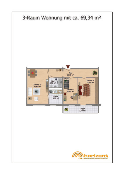 3 Raum Wohnung
 Grundrisse Berlin Marzahn