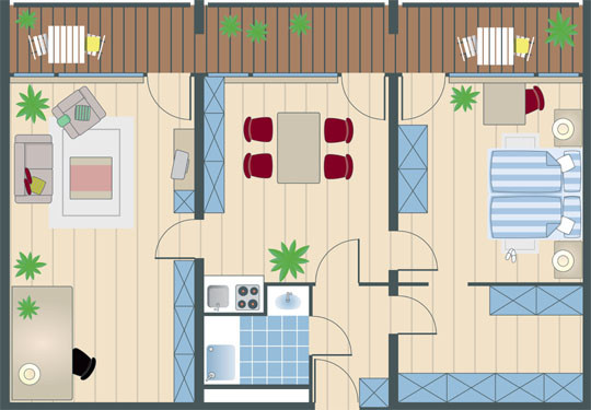 3 Zimmer Wohnung
 Grundrissbeispiele Augustinum