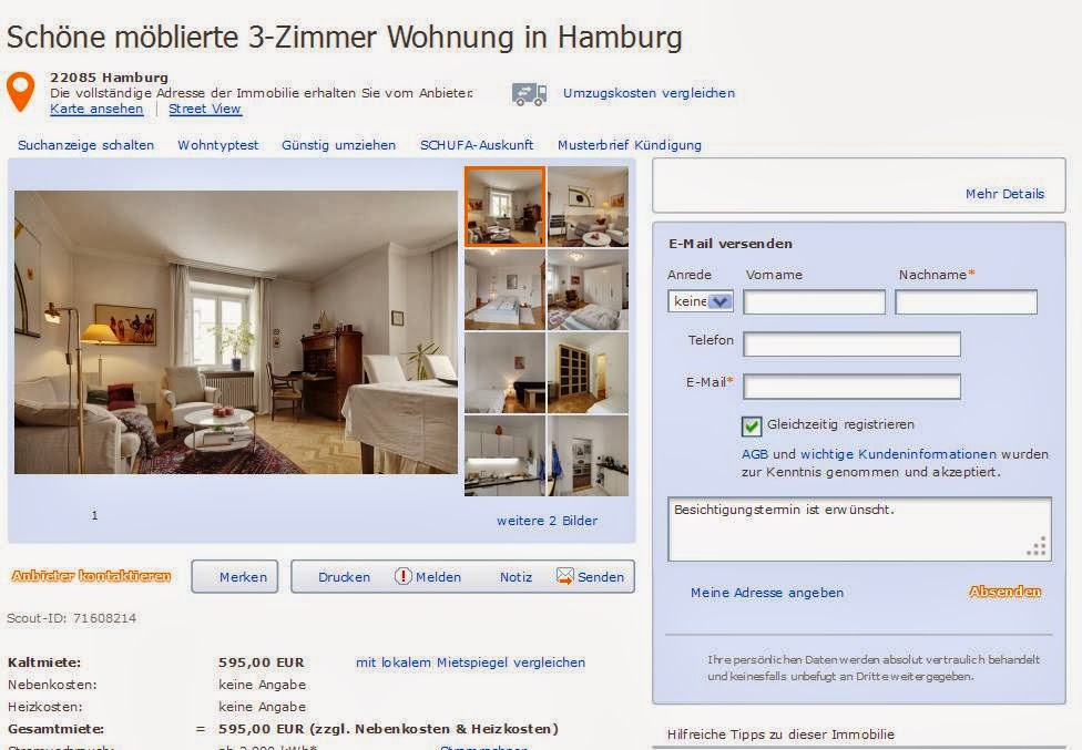 3 Zimmer Wohnung Hamburg
 wohnungsbetrug Schöne möblierte 3 Zimmer