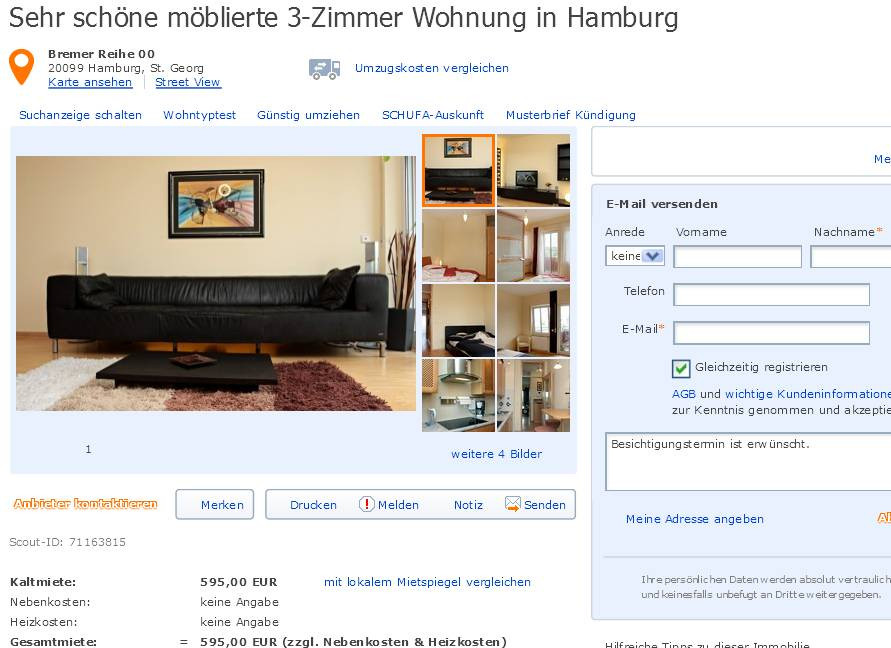 3 Zimmer Wohnung Hamburg
 wohnungsbetrug alias Frau Pfeifer Sehr