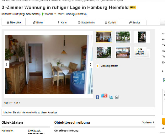 3 Zimmer Wohnung Hamburg
 wohnungsbetrug theissendirk gmx alias