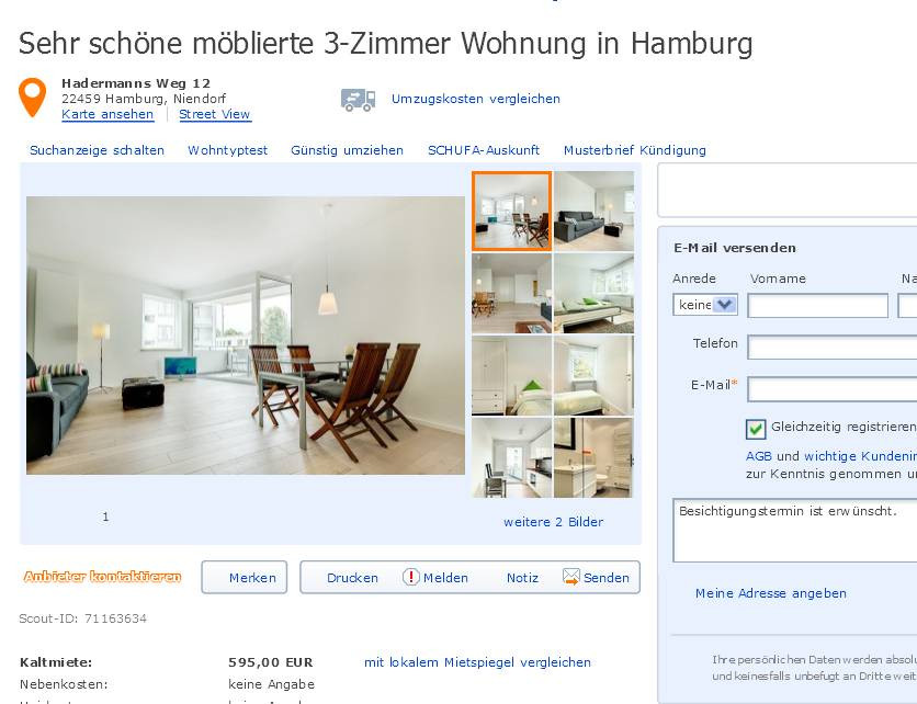 3 Zimmer Wohnung Hamburg
 wohnungsbetrug alias Frau Neustadt Sehr