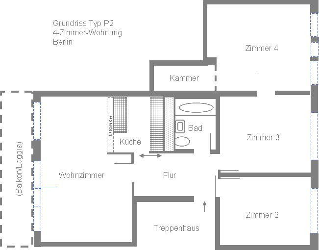 4 Zimmer Wohnung Berlin
 P2 Plattenbautyp