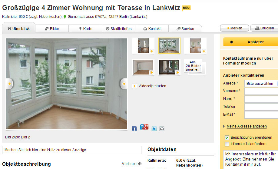 4 Zimmer Wohnung Berlin
 wohnungsbetrug Großzügige 4 Zimmer Wohnung