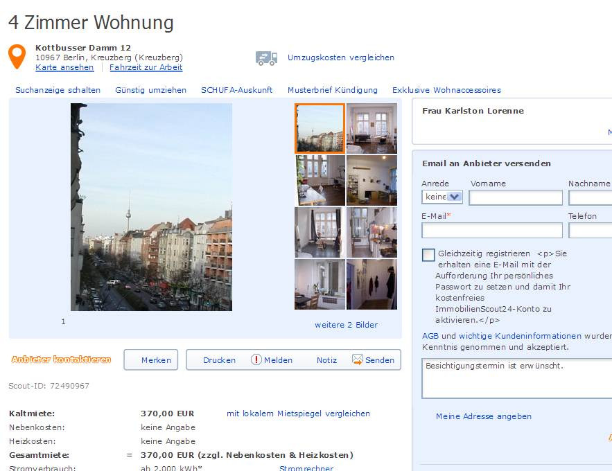4 Zimmer Wohnung Berlin
 wohnungsbetrug Betrugsangebote alias Frau
