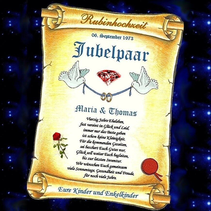 40 Hochzeitstag Geschenke
 RUBINHOCHZEIT Rubin Hochzeit 40 Hochzeitstag GESCHENK