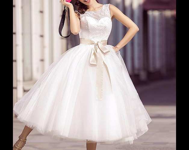 50Er Jahre Hochzeitskleid
 Brautkleider Knöchellanges 50er Jahre Vintage Brautkleid