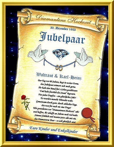 60.Hochzeitstag Diamantene Hochzeit
 Diamantene Hochzeit 60 Hochzeitstag Geschenk Urkunde