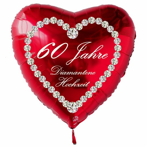 60.Hochzeitstag Diamantene Hochzeit
 Roter Herzluftballon "60 Jahre Diamantene Hochzeit