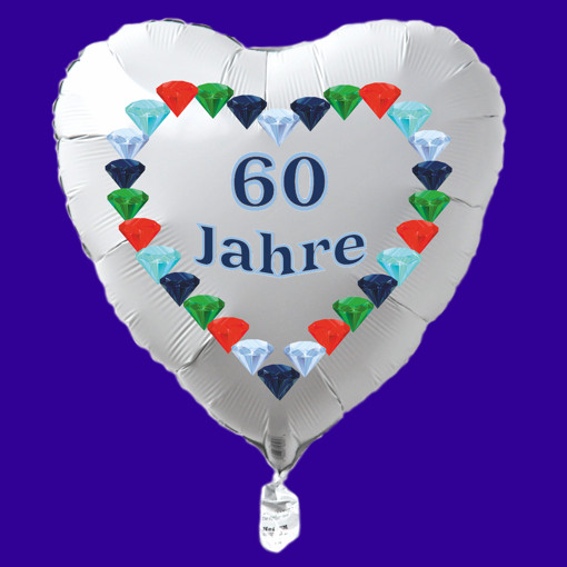 60 Jahre Hochzeit
 3 weiße Herzluftballons "60 Jahre" Diamantene Hochzeit