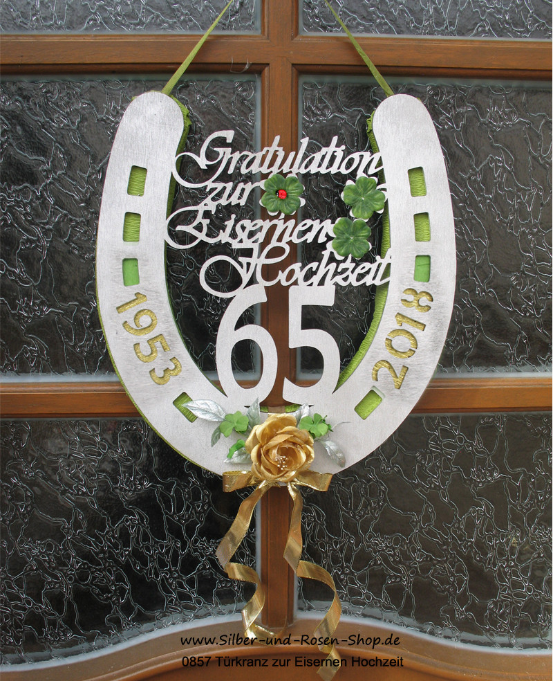 65 Jahrestag Hochzeit
 Türkranz zur Eisernen Hochzeit 65 mit Jahreszahlen bestellen