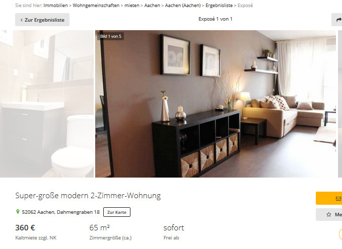 Aachen Wohnung
 wohnungsbetrug Super große modern 2 Zimmer