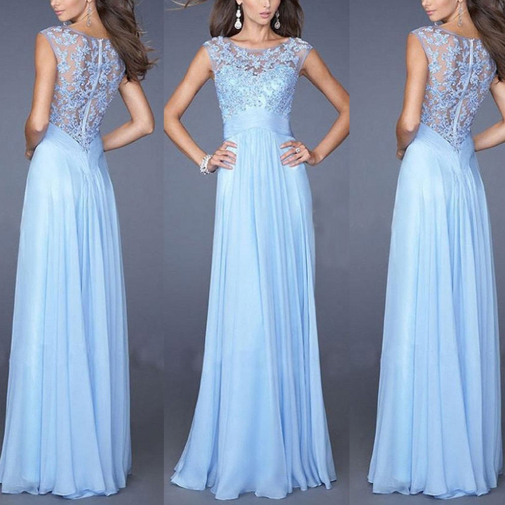 Abendkleider Hochzeit
 Damen Elegant Blau Spitze Kleid Abendkleid Cocktailkleider