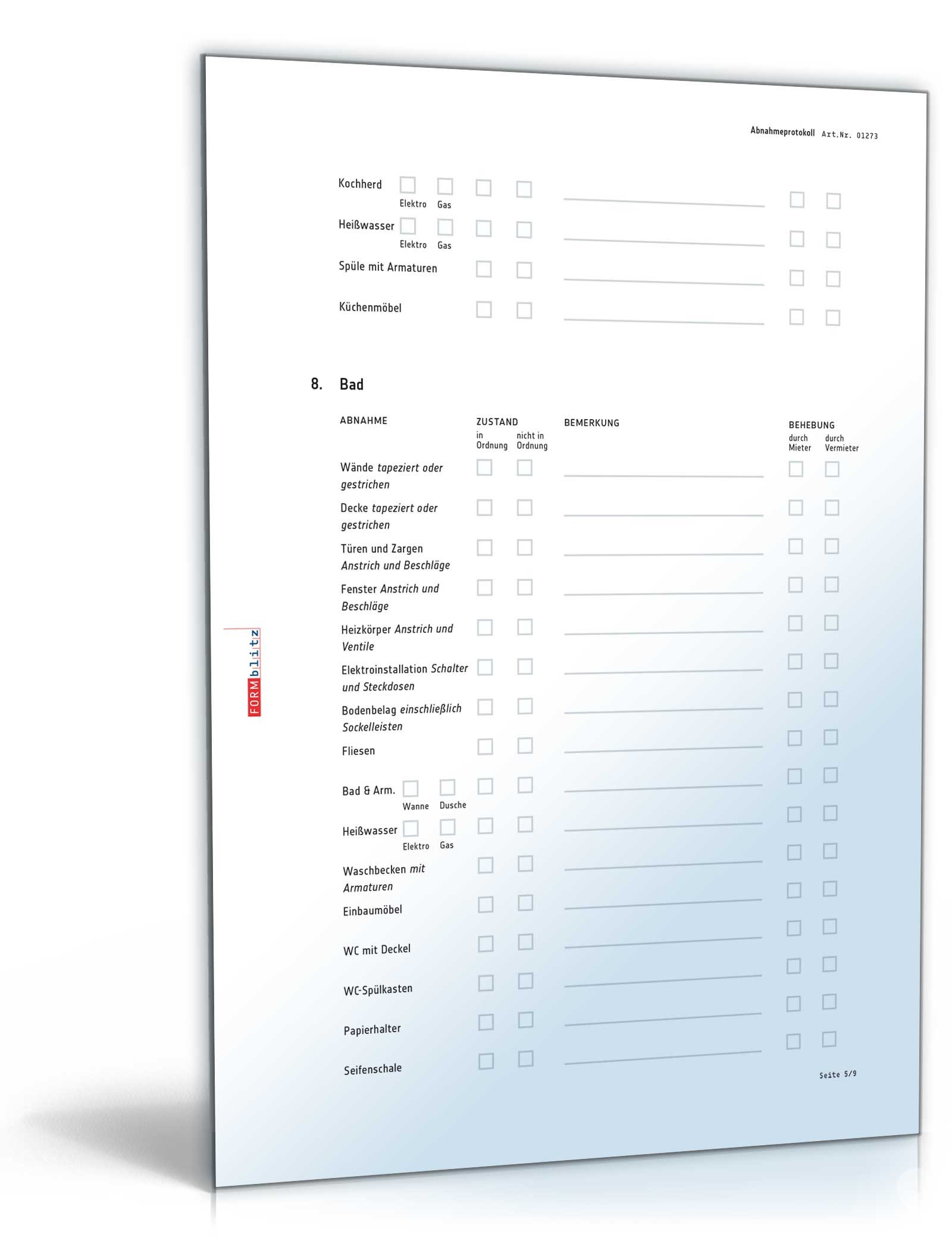 Abnahmeprotokoll Wohnung
 Abnahmeprotokoll Wohnung bei Auszug Muster zum Download