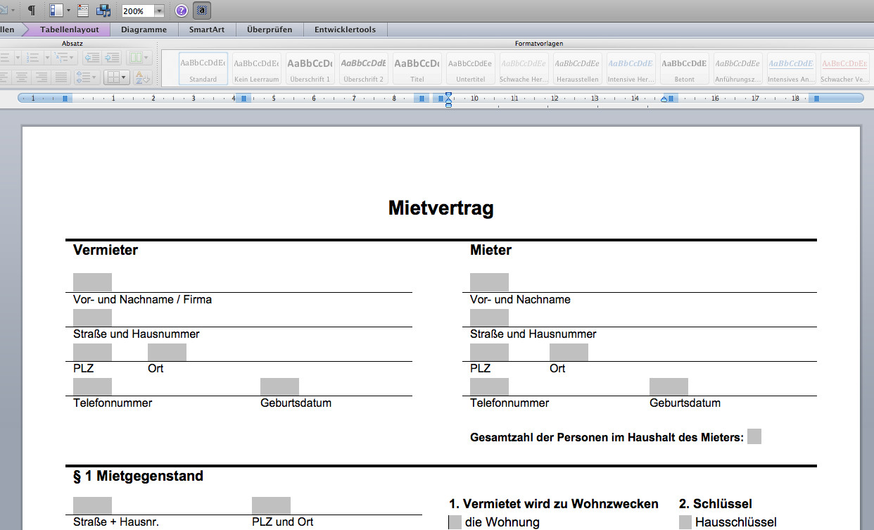 Abnahmeprotokoll Wohnung
 Kostenlos Mietvertrag im Word Format zum Anpassen