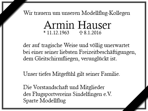 Armin Hauser
 Flugsportverein Sindelfingen Modellflug