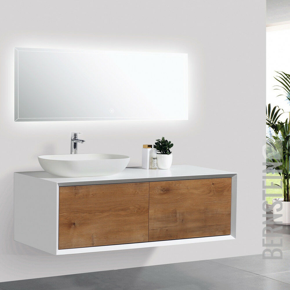 Aufsatzwaschbecken Mit Unterschrank
 Badmöbel 120 cm Eiche LED Spiegel Aufsatzwaschbecken