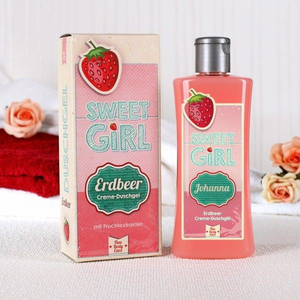 Außergewöhnliche Geschenke Geburtstag
 Erdbeer Duschgel für Mädchen mit Namensaufdruck