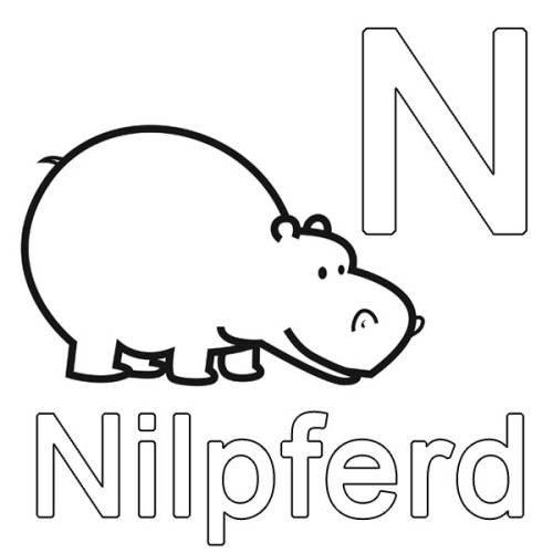 Ausmalbilder Abc
 Kostenlose Malvorlage Buchstaben lernen N wie Nilpferd