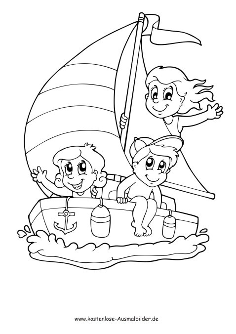 Ausmalbilder Boot
 Kinder auf dem Boot Sommer ausmalen