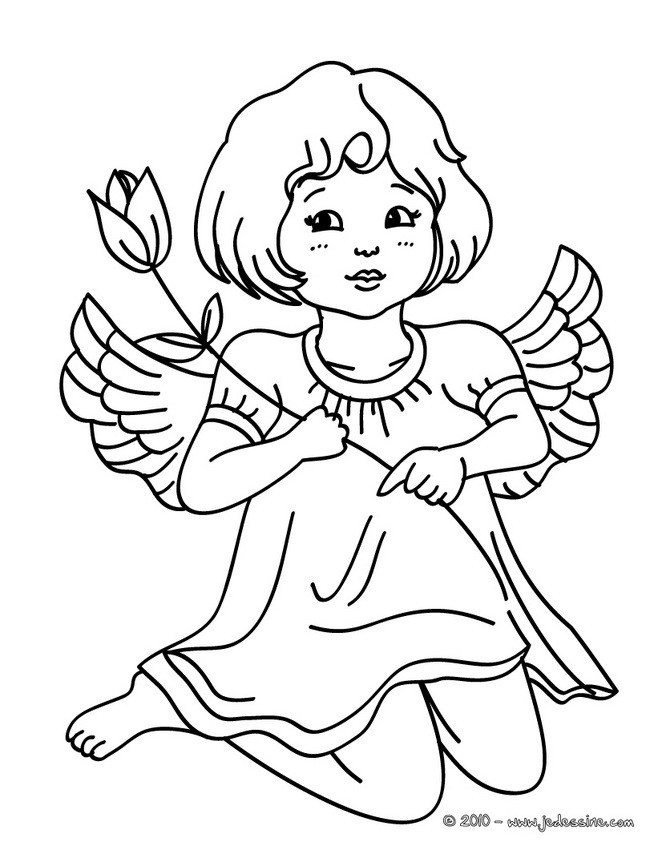 Ausmalbilder Christkind
 Coloriage Petite ange porte une fleure dessin gratuit à