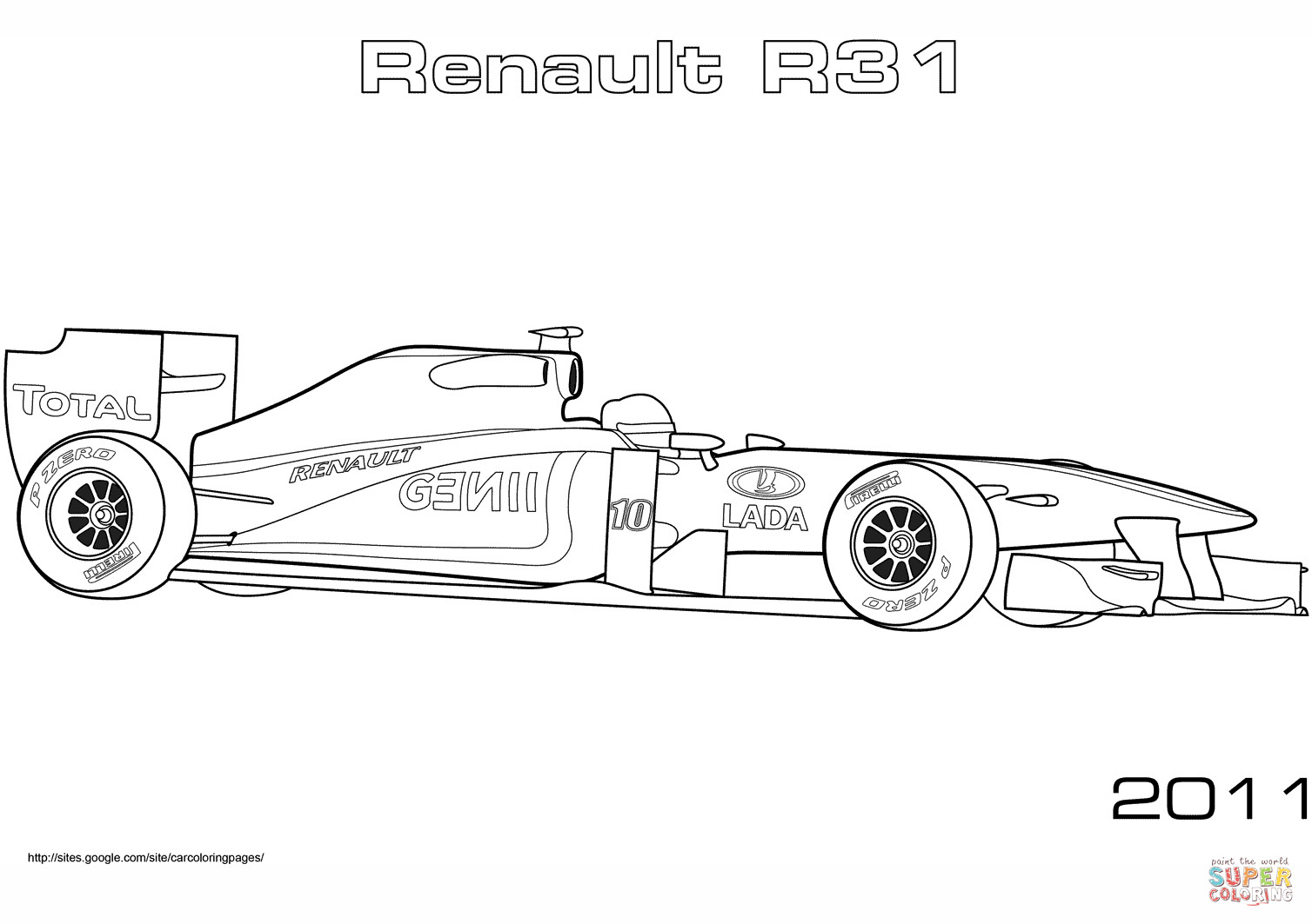 Ausmalbilder Formel 1
 Disegno di Auto da Formula 1 Renault R31 da colorare