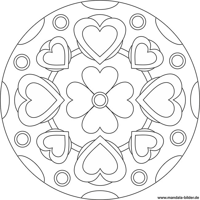 Ausmalbilder Für Erwachsene Herzen
 Gratis Mandala Vorlage mit einer Blume und vielen Herzen