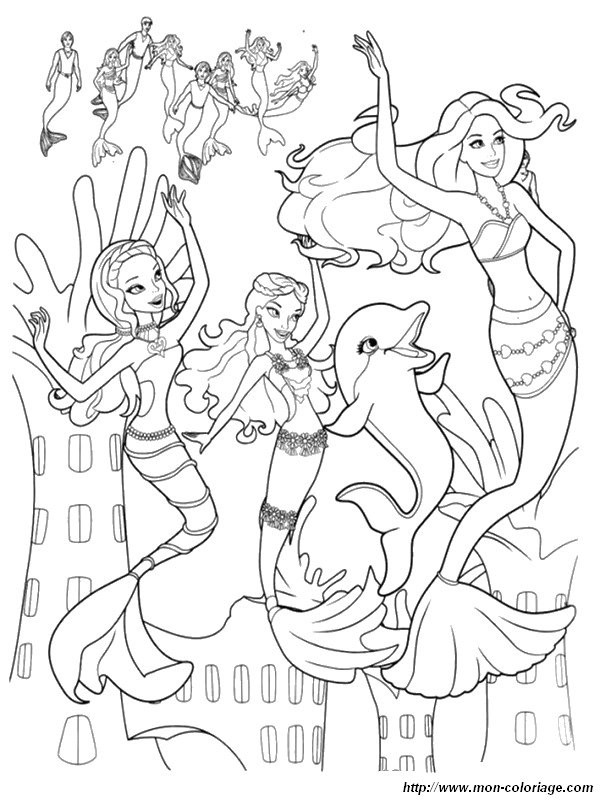 Ausmalbilder Meerjungfrauen
 Colorare Delfino disegno tre belle sirene e un delfino