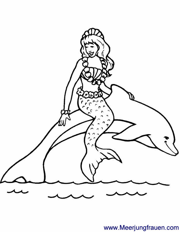 Ausmalbilder Meerjungfrauen
 Ausmalbild Malvorlage Meerjungfrau reitet auf Delfin für
