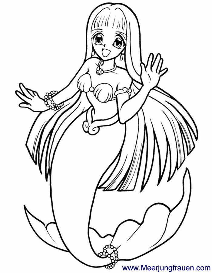 Ausmalbilder Meerjungfrauen
 Ausmalbild Malvorlage aufgerichtete Manga Meerjungfrau mit