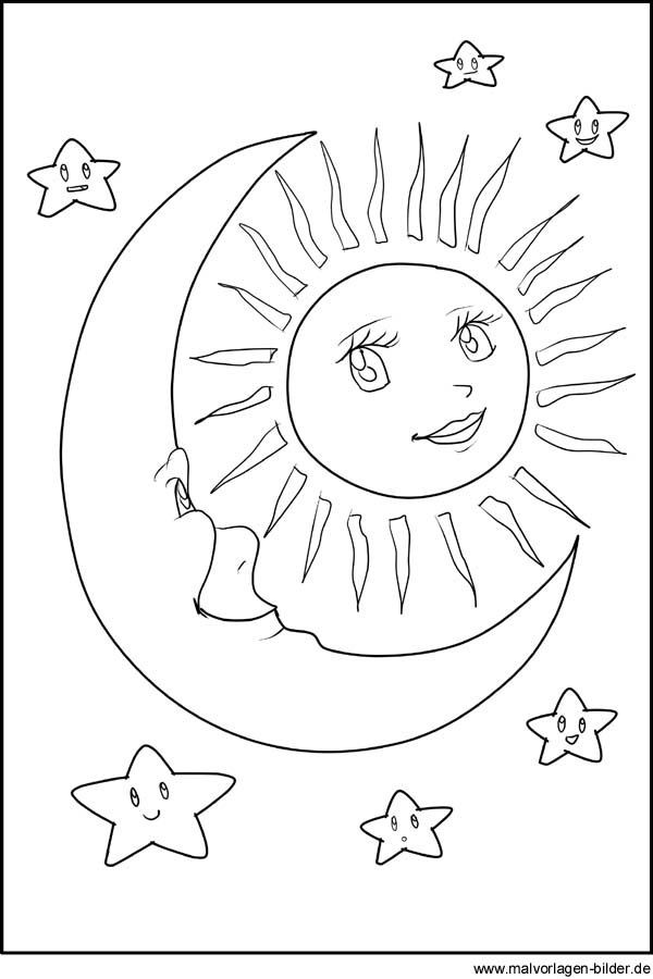 Ausmalbilder Mond
 Malvorlagen Sonne Mond und Sterne Printables