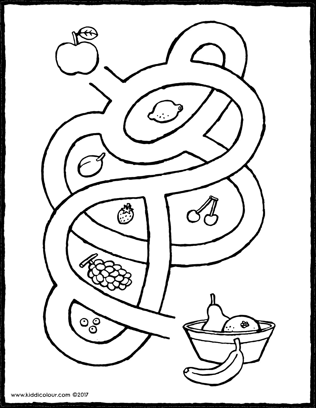 Ausmalbilder Obst
 Labyrinth mit Obst kiddimalseite