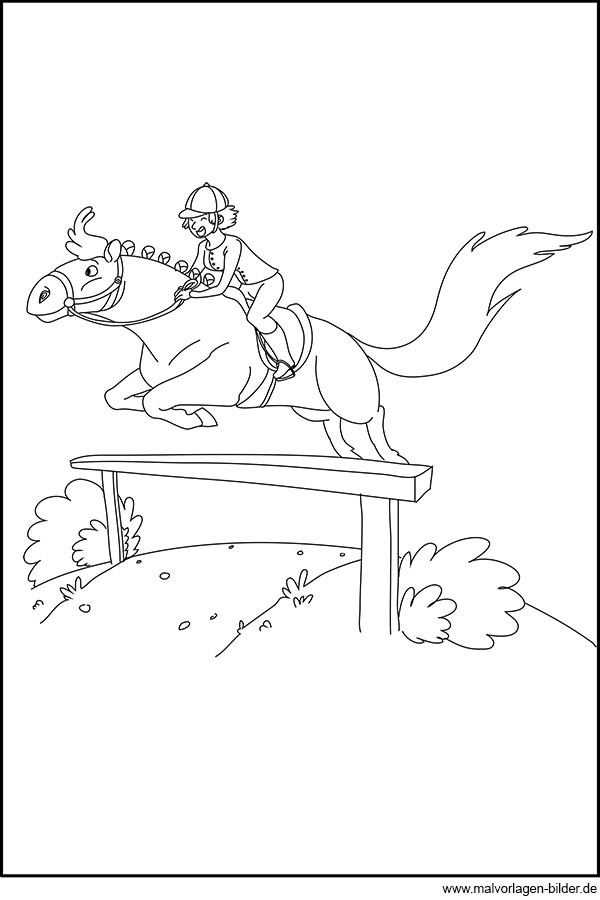 Ausmalbilder Pferde Springen
 Hindernis Springen mit einem Pferd Ausmalbild