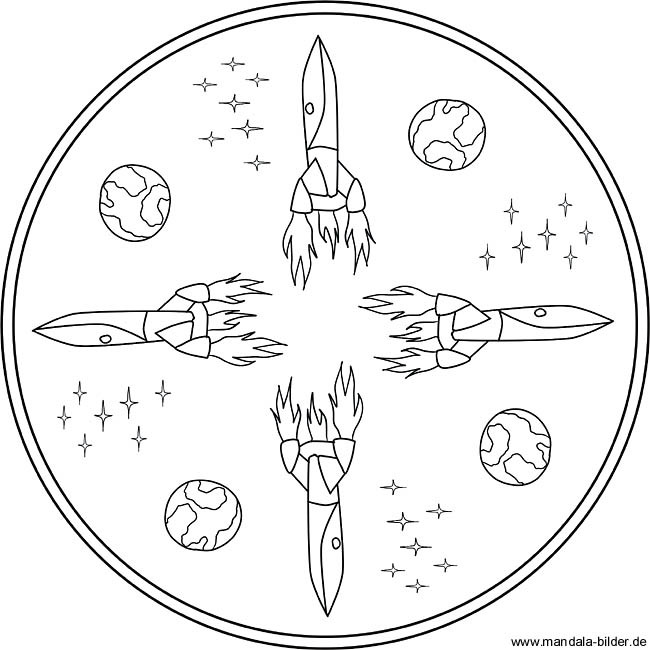 Ausmalbilder Planeten
 Mandala Ausmalbild mit Raketen und Planeten