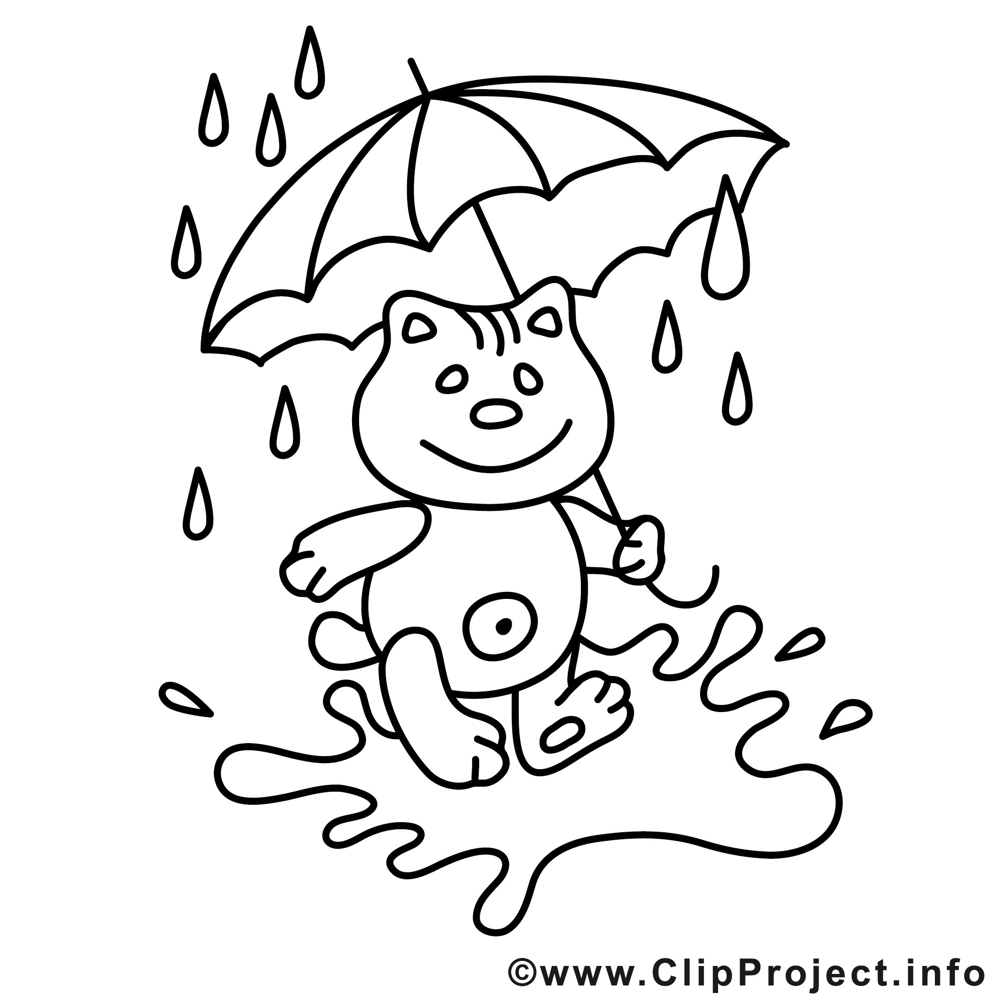 Ausmalbilder Regenschirm
 Teddy unter dem Regenschirm kostenlose Herbst Malvorlage