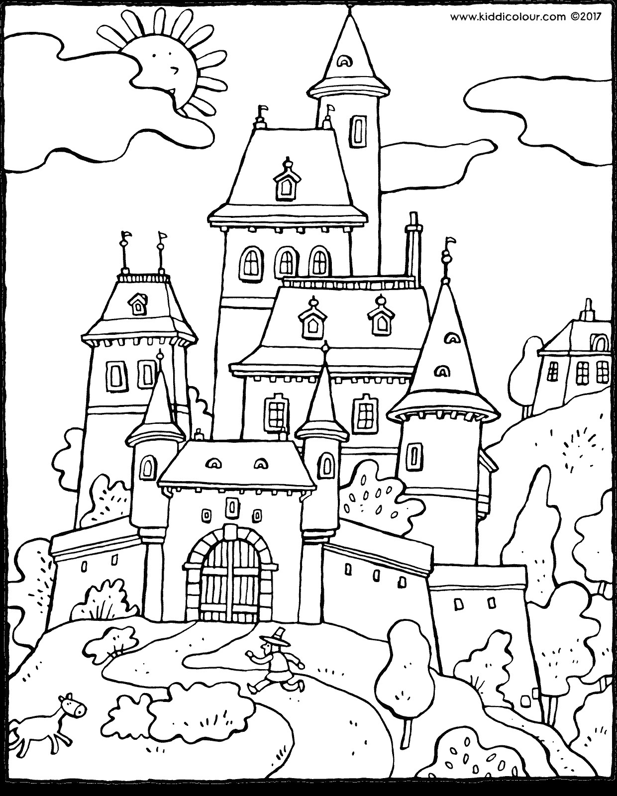 Ausmalbilder Schloss
 sprookjeskasteel kiddikleurprenten