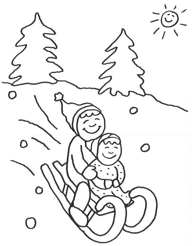 Ausmalbilder Schnee
 Kostenlose Malvorlage Advent Kinder beim Schlittenfahren