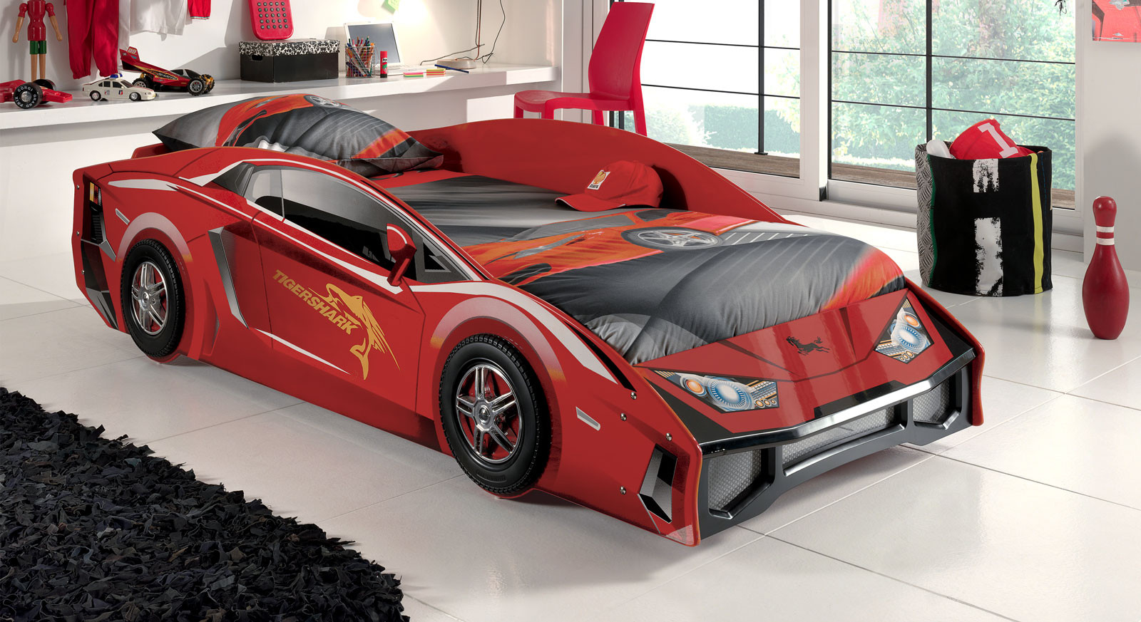 Auto Bett
 Autobett 90x200 cm mit 3D Lackierung Match rot