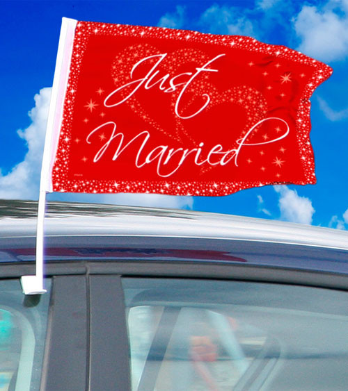 Autofahnen Hochzeit
 Hochzeits Autofahnen "Just Married" rot 2 Stück