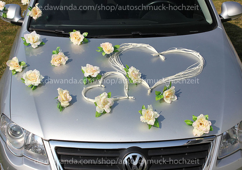 Autoschmuck Hochzeit Blumen
 Hochzeitsdeko Autoschmuck Hochzeit Rattan Herzen ohne