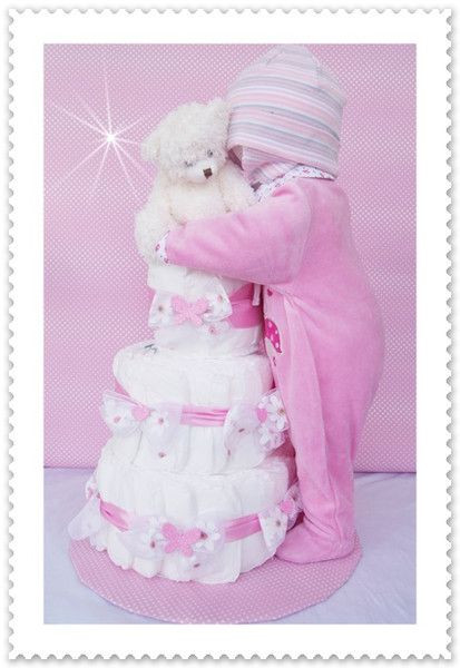 Baby Geschenke Mädchen
 XXL Windeltorte Baby Mädchen kompl Outfit rosa von