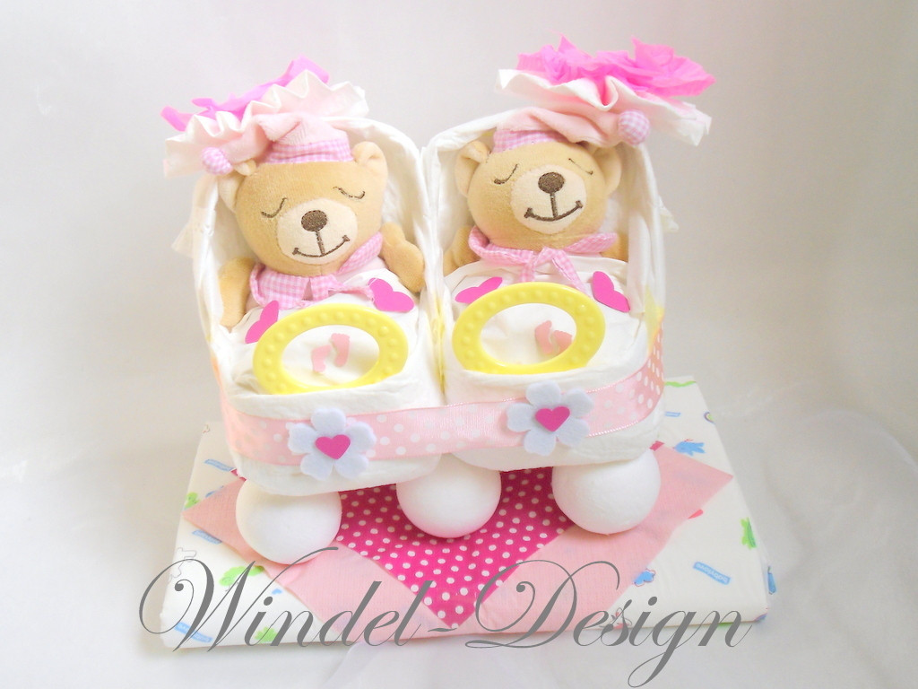 Baby Geschenke Mädchen
 Windelwagen Zwillinge Mädchen Windel Design Windeltorte