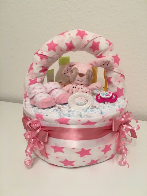 Baby Geschenke Mädchen
 Windeltorte Windelgeschenk Körbchen Geschenk Baby Taufe