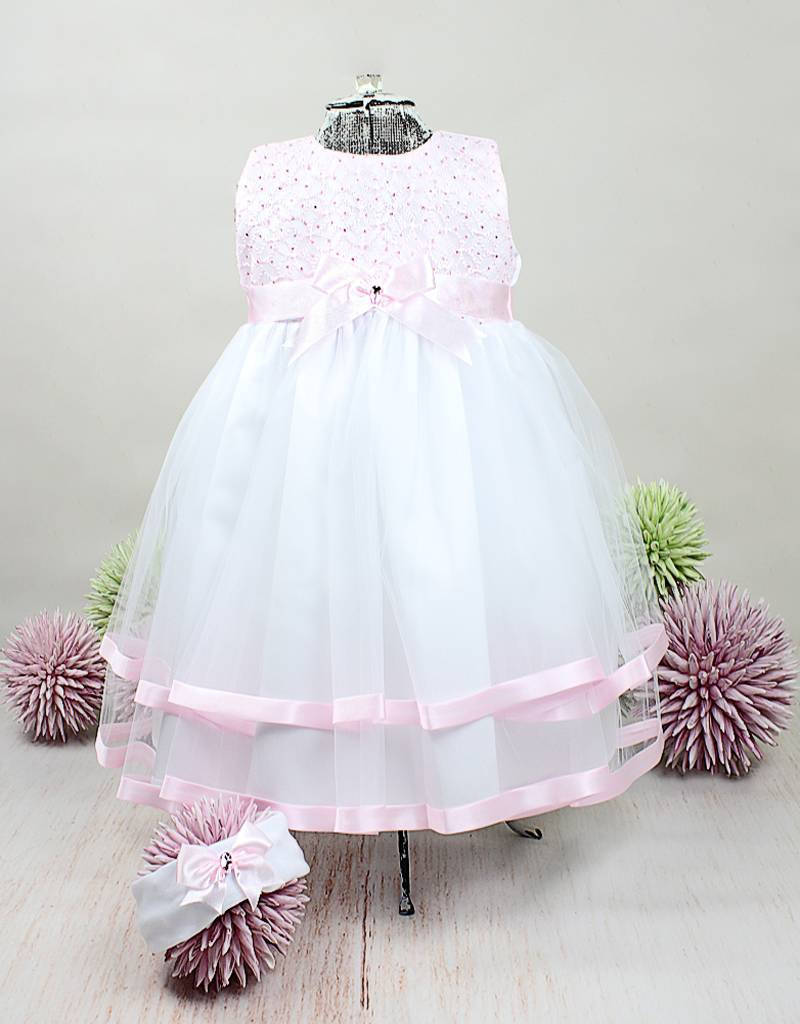 Babykleid Hochzeit
 Taufkleid Mädchen mit Spitze Baby Taufe weiß rosa modern