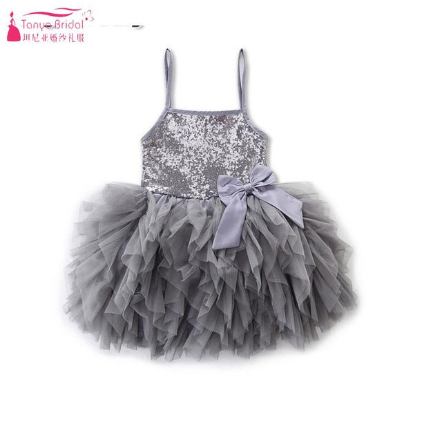 Babykleider Für Hochzeit
 Silber Tutu Baby Kleider Spaghetti Blume Mädchen Kleider