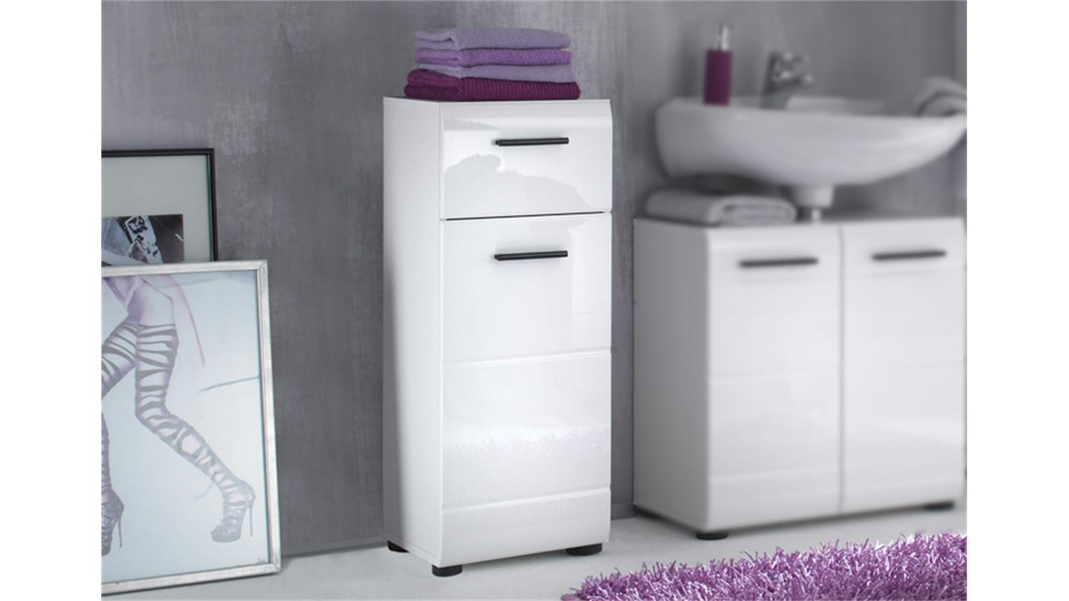 Bad Kommode
 Bad Kommode SKIN Front weiß hochglanz 1 türig 1 Schubkasten