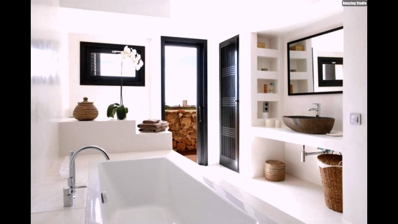 Badezimmer Einrichtung
 Luxus Badezimmer Einrichtung Holz Braun Weiß Mediterran