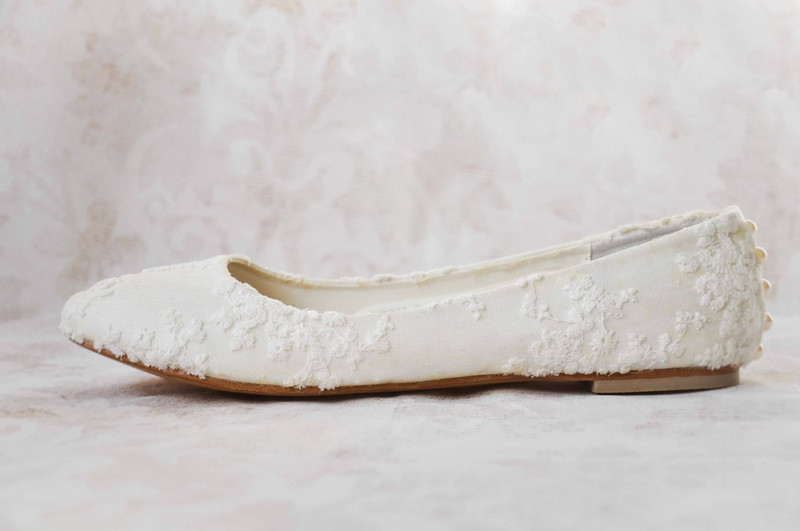 Ballerinas Weiß Hochzeit
 Accessoires Ballerinas mit Spitze in Weiß Schuhe ein